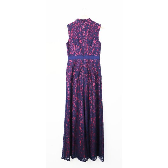 NEW Kay Unger Floral Lace Mock Neck Fit Flare Gown - Picture 7 of 8
